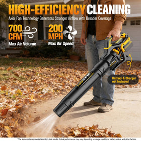 ALDIPRO 700 CFM cordless leaf blower shows DeWalt 20V Max battery compatibility