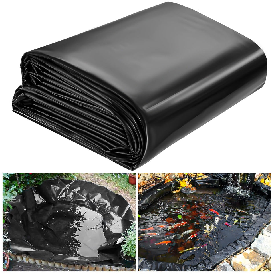 ALDMIO 10x15-foot pond liner on outdoor pond scene showing size and coverage