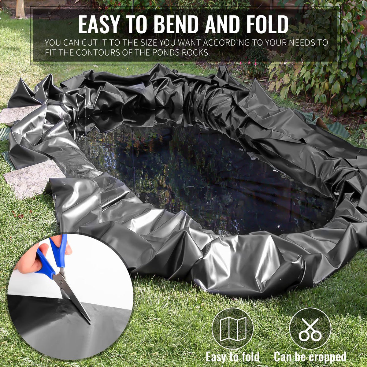ALDMIO liner flexes around rocks for a natural pond edge installation