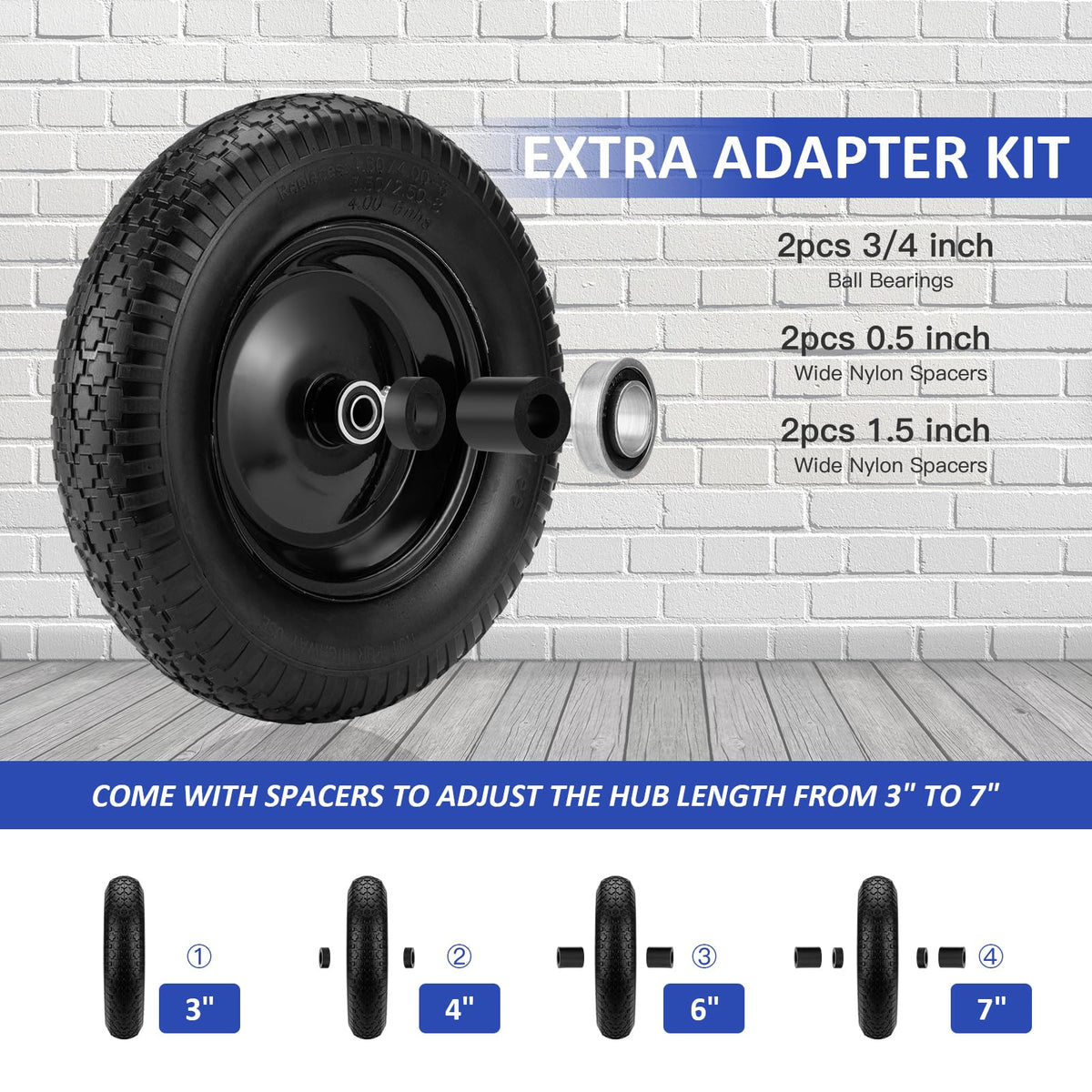 Aledaras centered 3-inch hub with spacers to extend hub length up to 7 inches