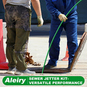Aleiry corner sewer jet nozzle sprays sideways and rear for hard-to-reach areas.