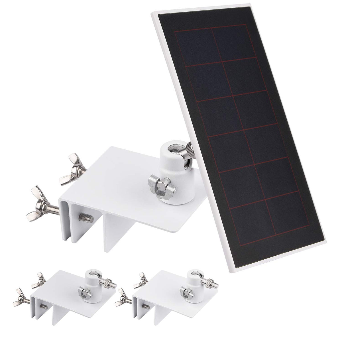Alertcam gutter mount for Arlo essential panel enables optimal sun exposure.