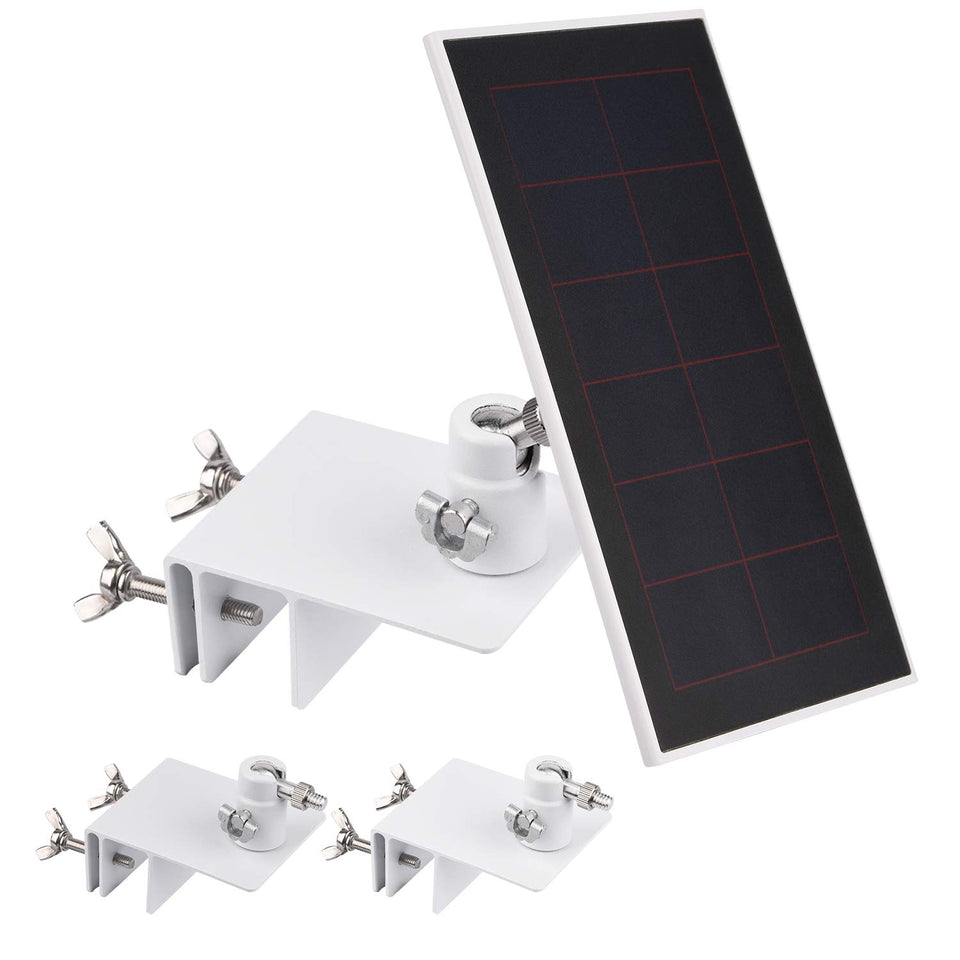 Alertcam gutter mount for Arlo essential panel enables optimal sun exposure.
