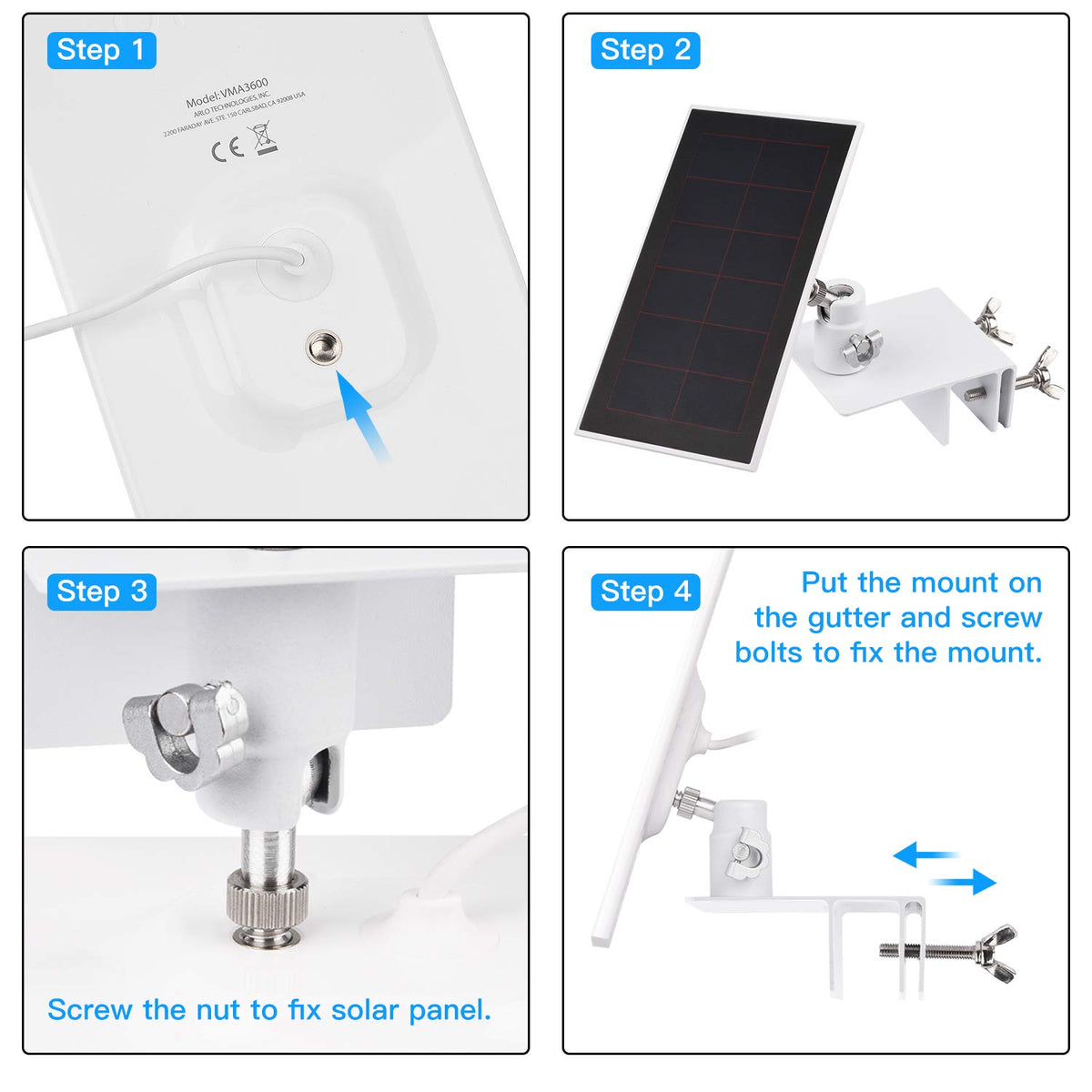 Alertcam gutter mount keeps Arlo Ultra sun-facing, reducing repositioning needs.