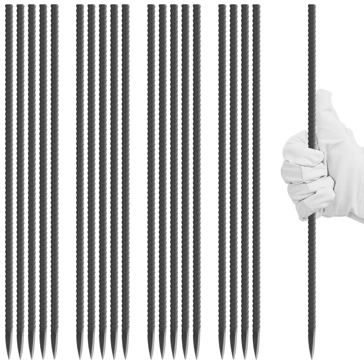 Alffun 12-inch rebar stake with chisel-point secures tents quickly.