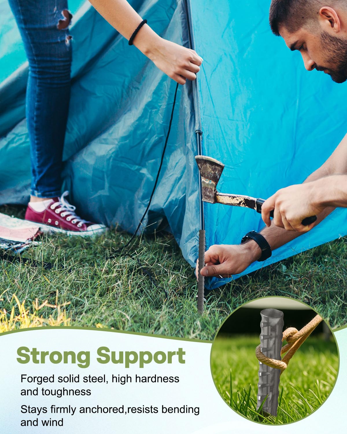 Alffun 12-inch rebar stake ground-penetration enables easy installation in tough soil.