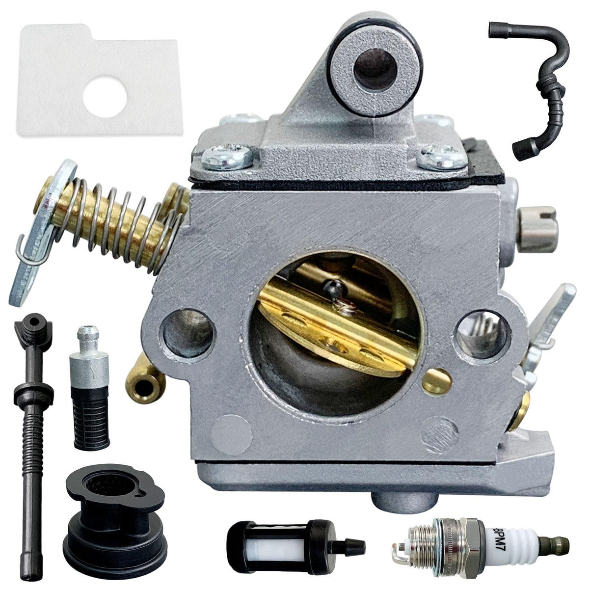 ALFUL Ruixing MS170 carburetor packaging includes multiple spare parts