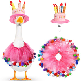 Aliceset happy birthday goose outfit with pink hat and tutu for festive lawn decoration