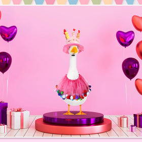 Aliceset costume features Happy Birthday text and colorful tutu collar