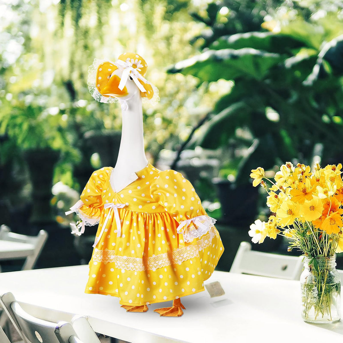 Aliceset yard decor idea with geese and bright colors