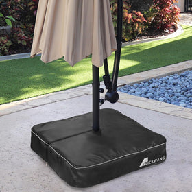 Alickwang black umbrella base cover on patio furniture demonstrates versatility.