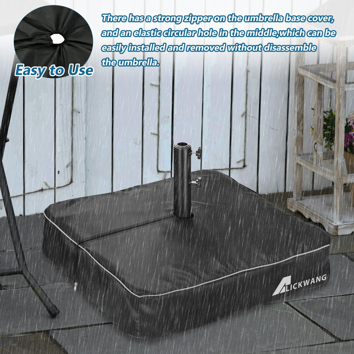 Alickwang outdoor setup with base cover preserving the base look.