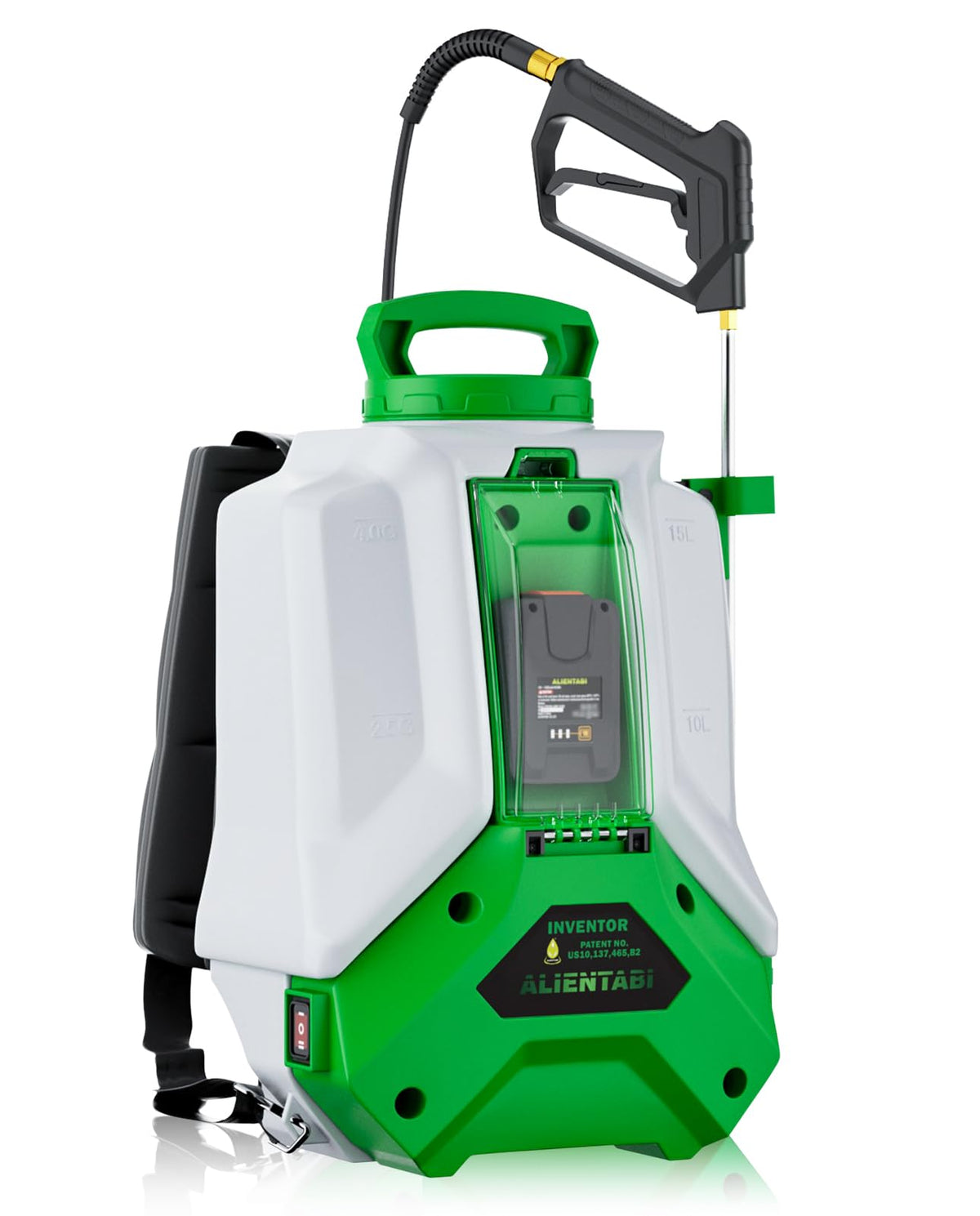ALIENTABI battery backpack sprayer front view for efficient lawn coverage
