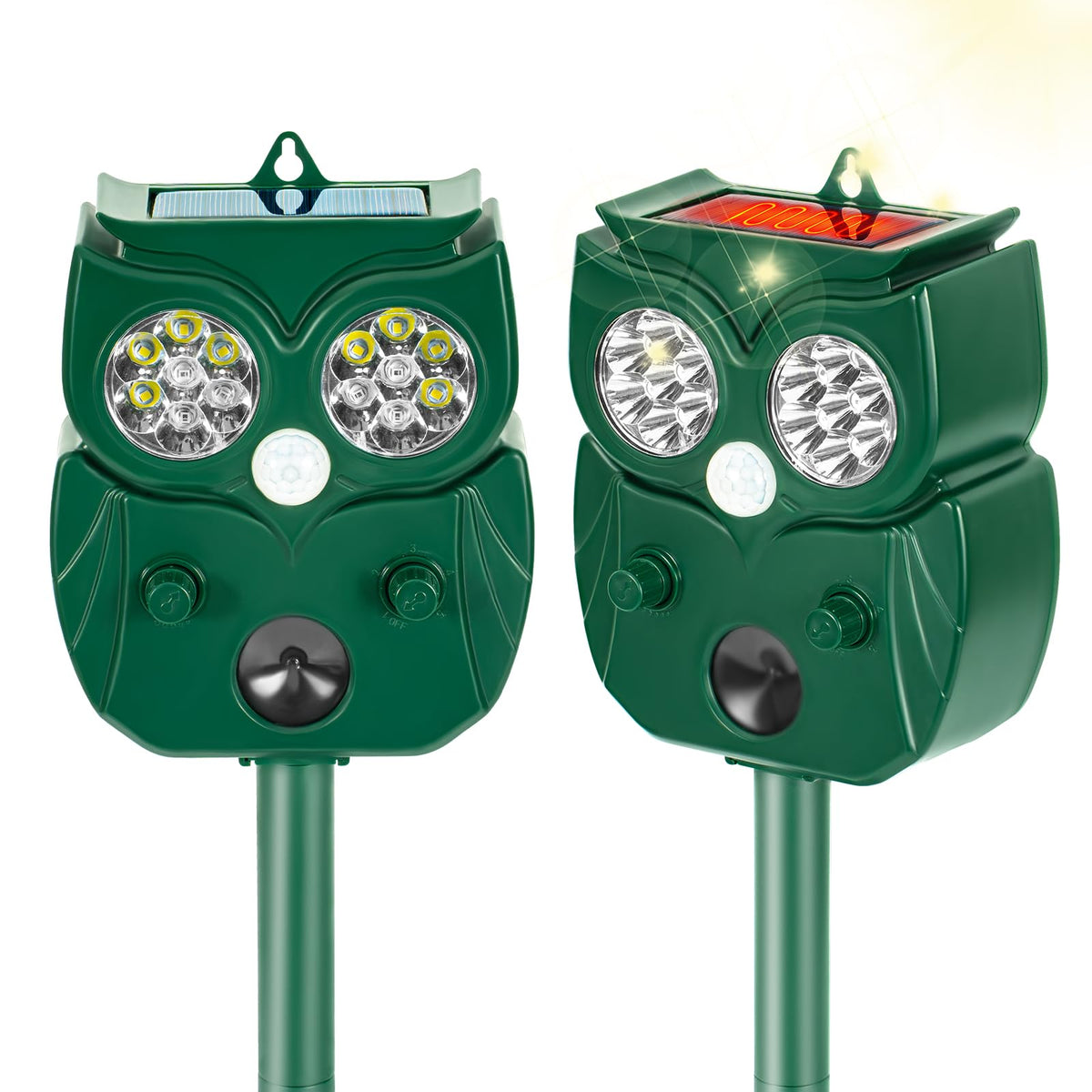 Alikguu solar ultrasonic animal repellent with motion sensor deters wildlife in yard.