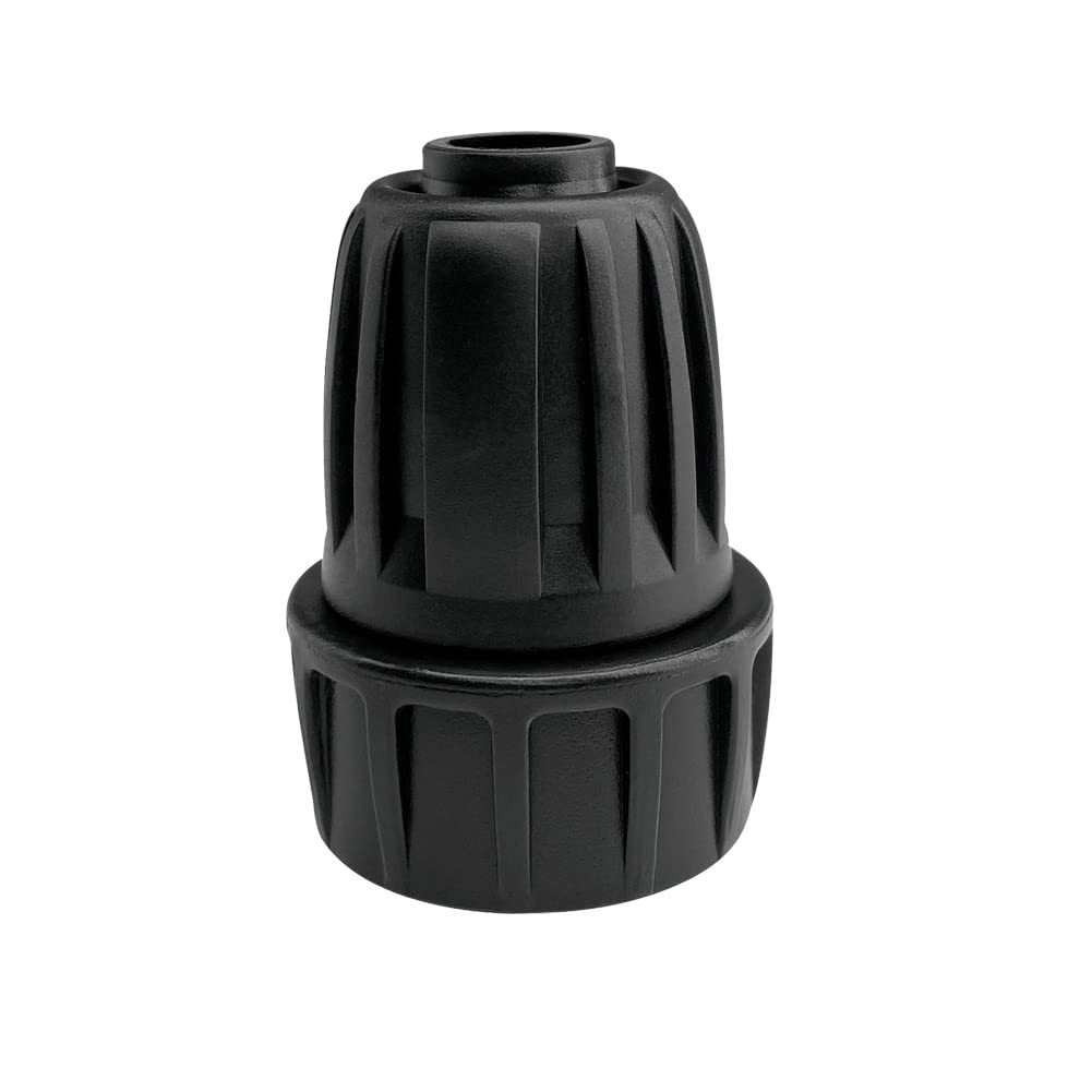 Alkarama three-quarter garden hose thread adapter connects to standard faucets.