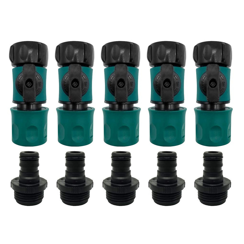 Alkarma plastic garden hose quick connect set enables easy on/off operation.