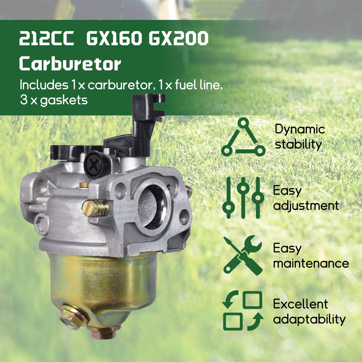 ALL-CARB 212cc carburetor with choke lever enables quick starting control