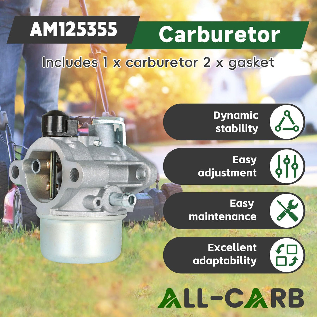 ALL-CARB AM125355S carburetor, mounting holes detail, sturdy performance.