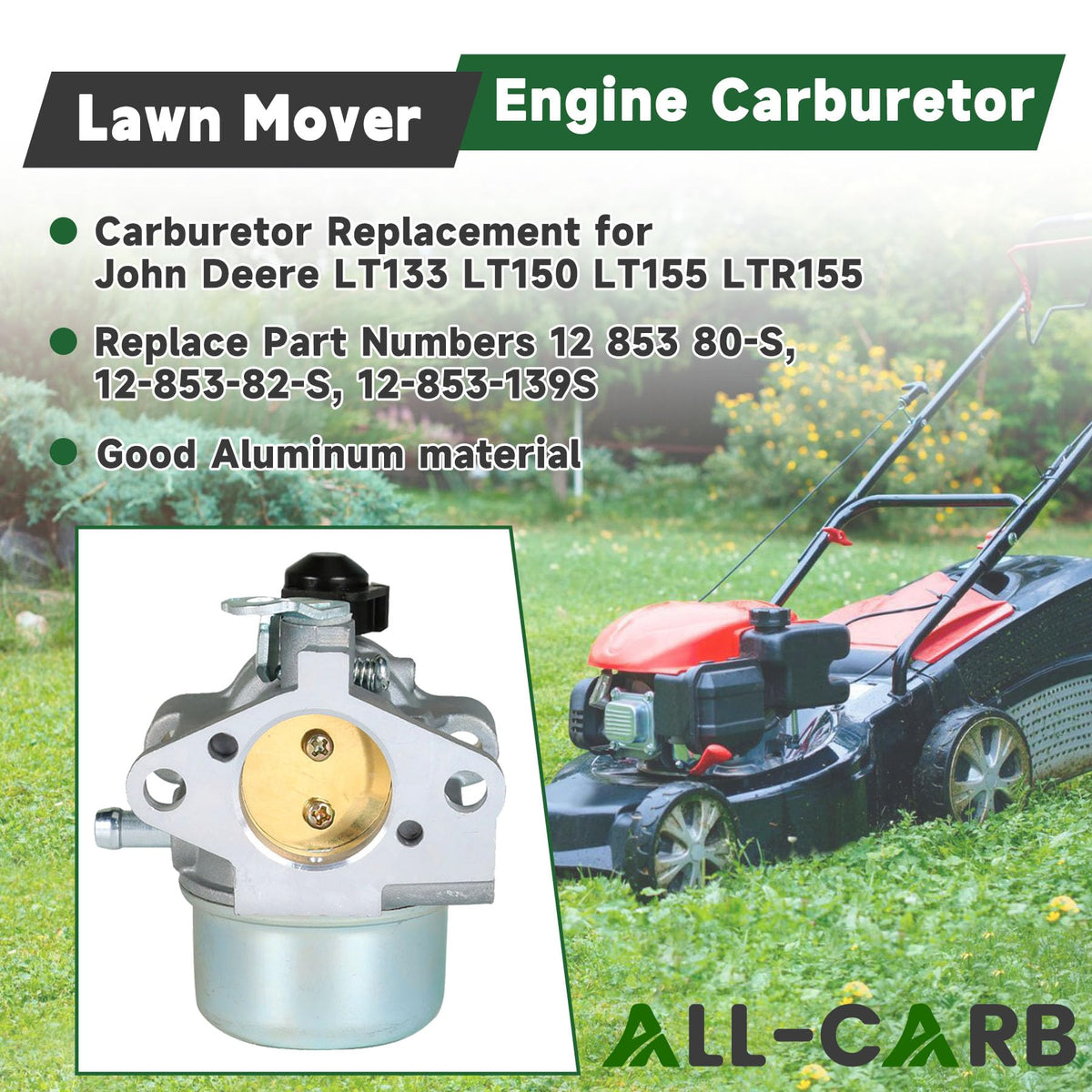ALL-CARB carburetor for LT133, side view, simple, quick installation.