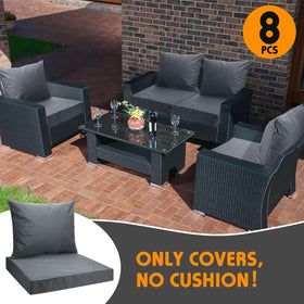 All Smiles navy outdoor cushion cover in use on deck.