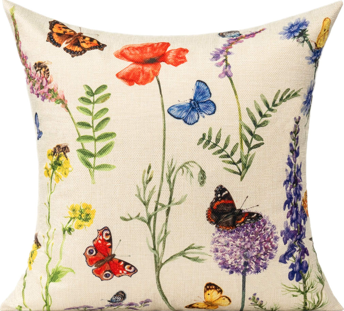 All Smiles bee floral design pillow cover brings nature-inspired style to outdoor couches
