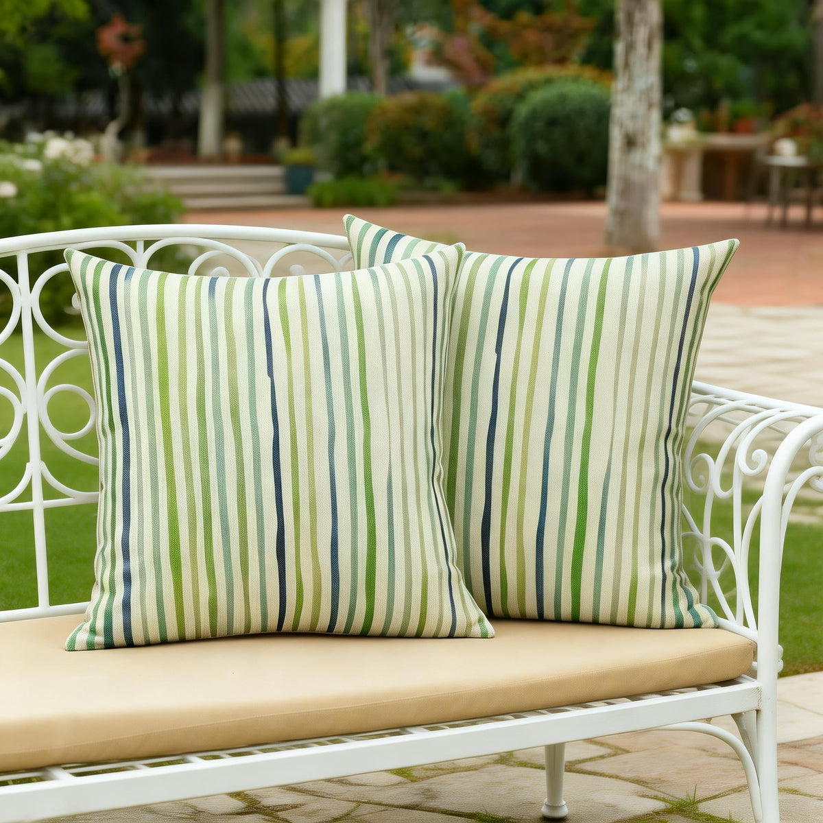 All Smiles sage green lines pillow cover suitable for garden and sofa decor