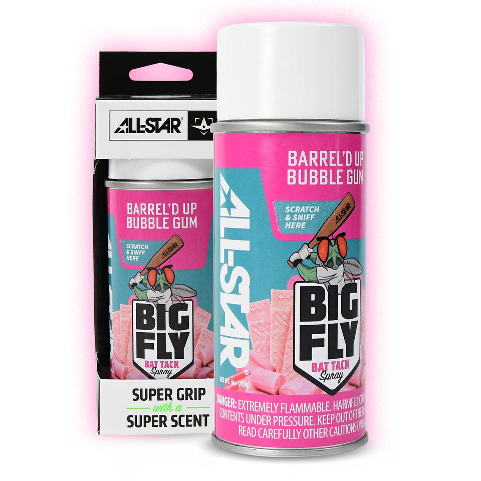 All-Star Big Fly bat tack spray bottle front shows ergonomic design and scent.