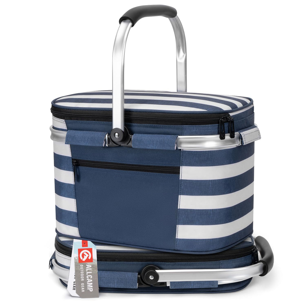 ALLCAMP Picnic Basket with insulated cooler keeps foods and drinks at the right temperature during outings.