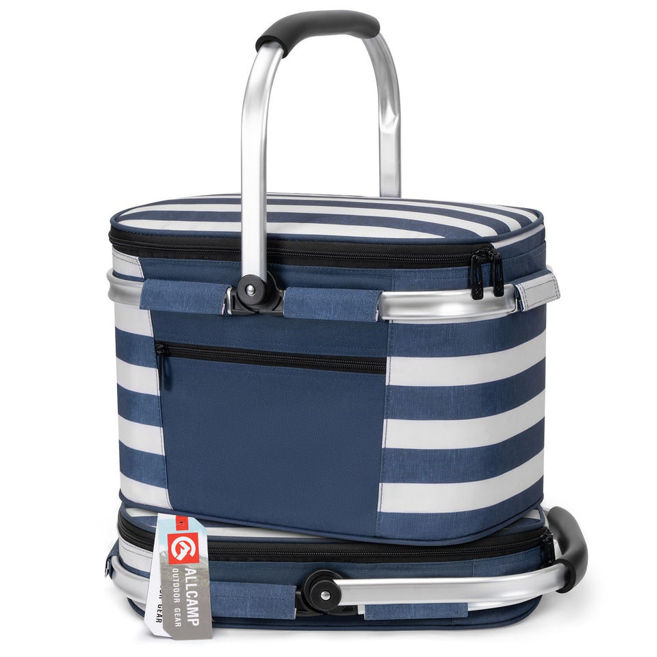 ALLCAMP Picnic Basket with insulated cooler keeps foods and drinks at the right temperature during outings.