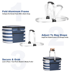 Removable baskets help organize items for quick, tidy outdoor setups.