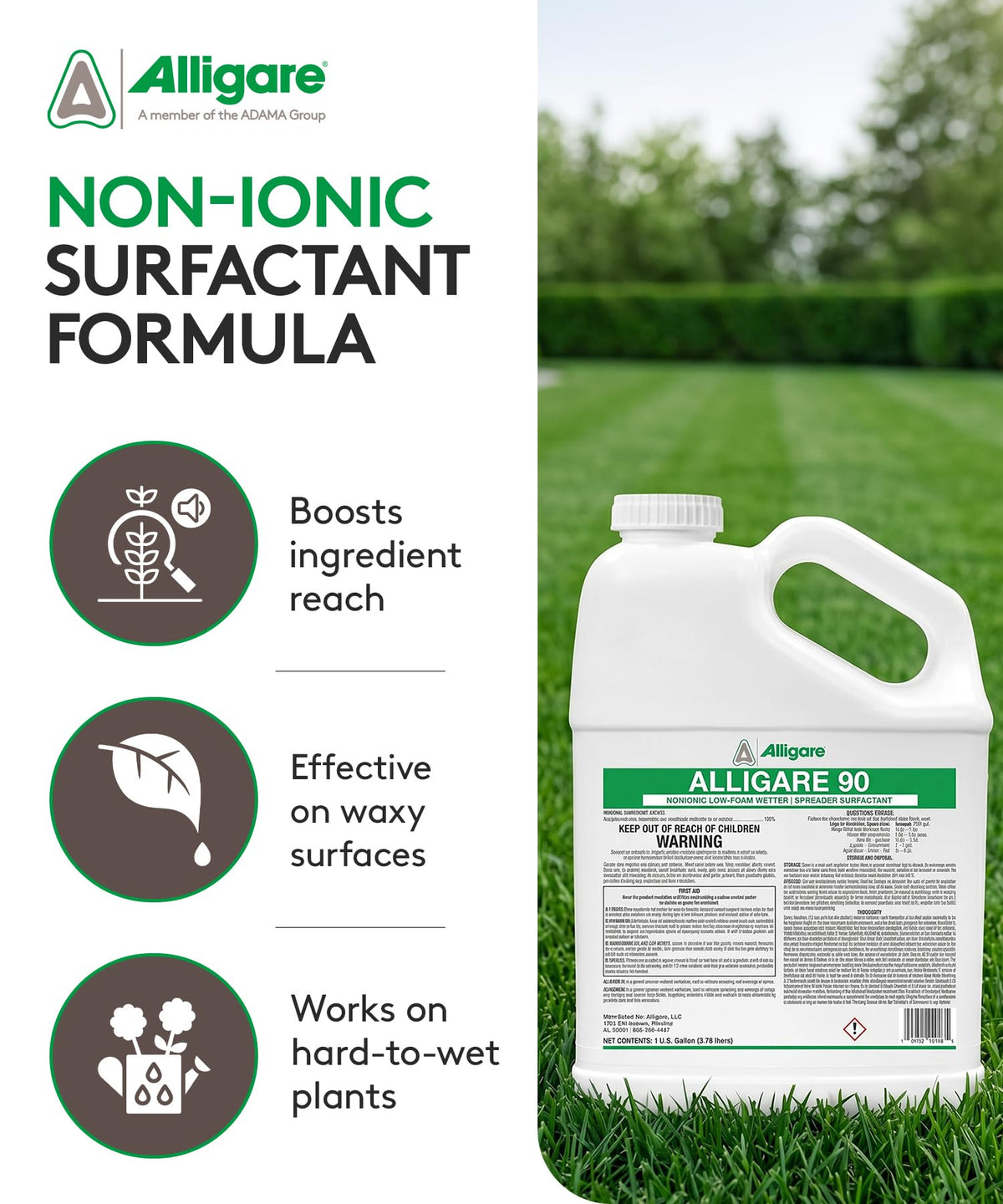 ALLIGARE 90 nonionic surfactant aquatic-environment use enables safe wetting in water-based settings.