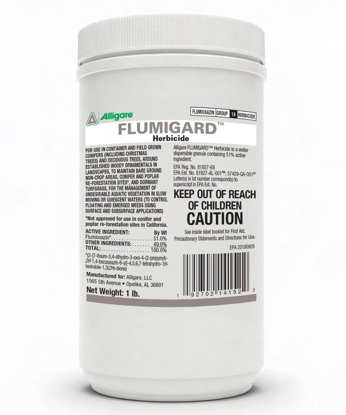 ALLIGARE Flumigard granules bag ready for rapid pre-emergent weed control.