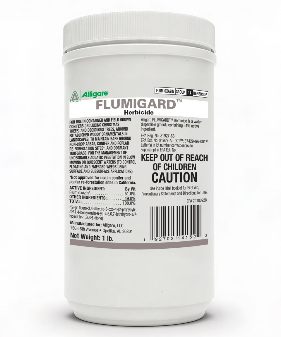 ALLIGARE Flumigard granules bag ready for rapid pre-emergent weed control.