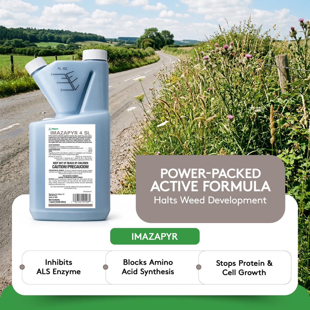Alligare Imazapyr 4 SL application broadcast demonstrates wide-area weed control.