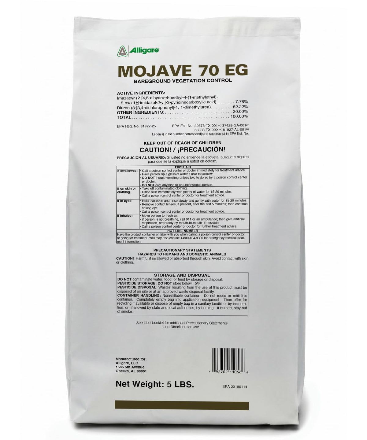 ALLIGARE Mojave 70EG packaging ready for bareground weed control