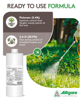 ALLIGARE Triumph RTU blue dye highlights treated areas for precise coverage.
