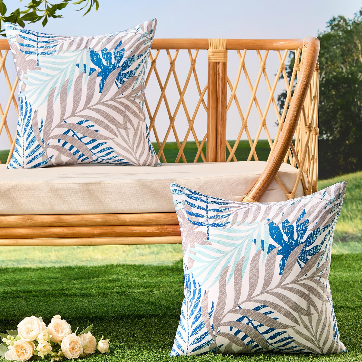 Allorry double sided print pillow cover shows tropical leaves from both sides