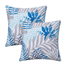 Allorry outdoor pillow cover 18x18 with Hawaii Tropics palm leaves blue gray for patio decor