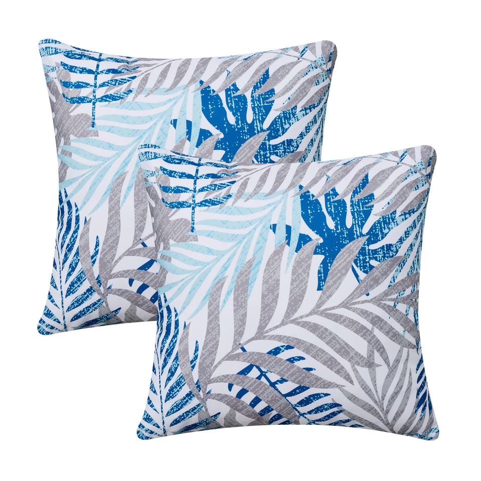 Allorry outdoor pillow cover 18x18 with Hawaii Tropics palm leaves blue gray for patio decor