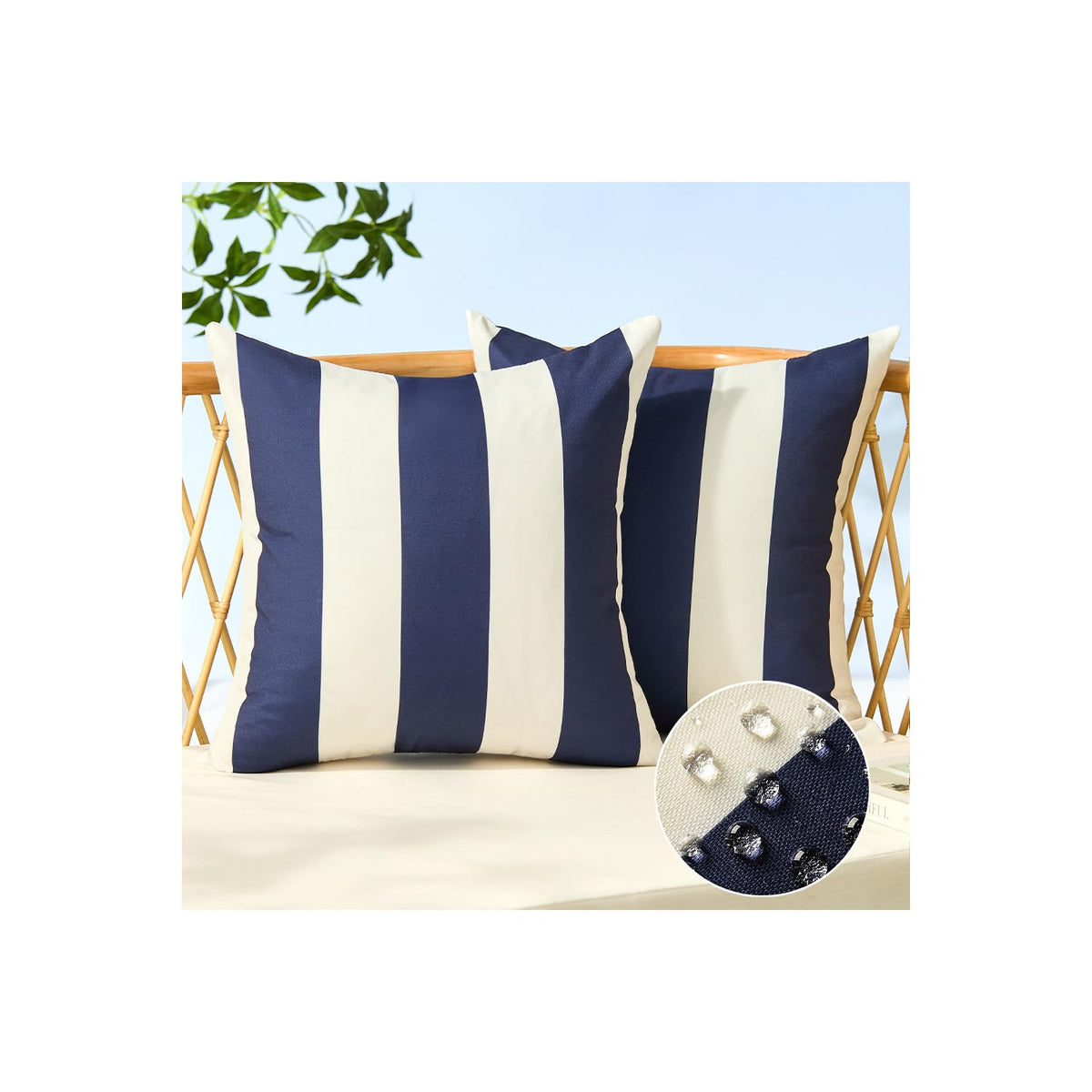 Allorry outdoor pillow cover navy striped front view for stylish patio seating.