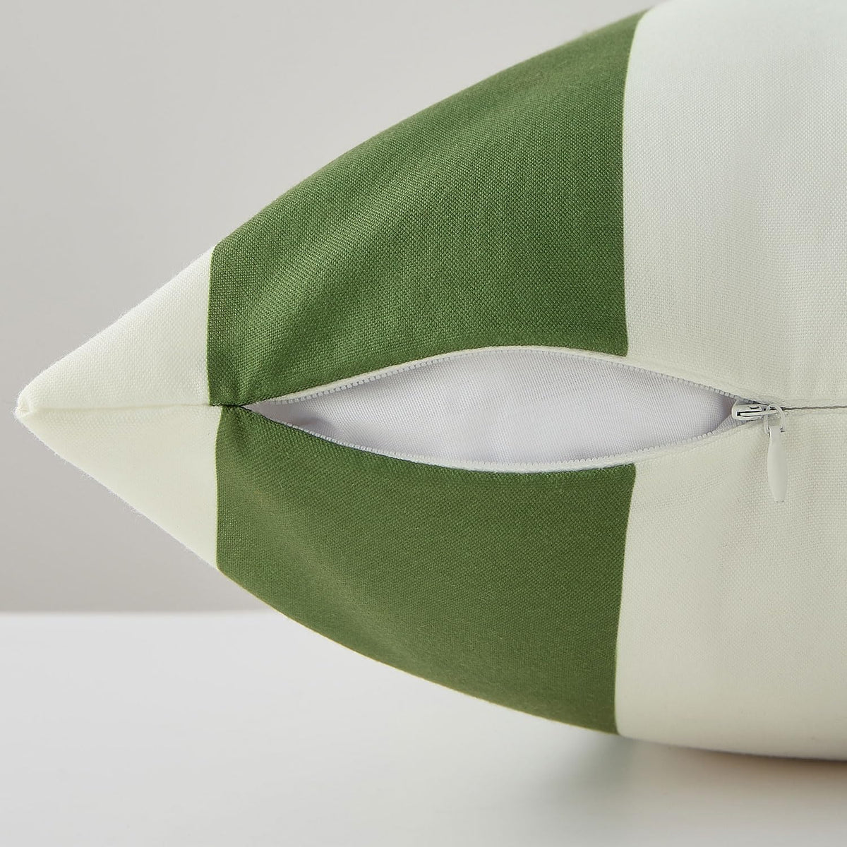 Allorry olive-green striped pillow cover provides versatile look for garden furniture and living areas