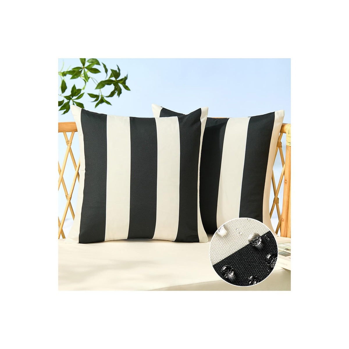 Allorry outdoor pillow covers 18x18 with black stripes, waterproof for patio use.