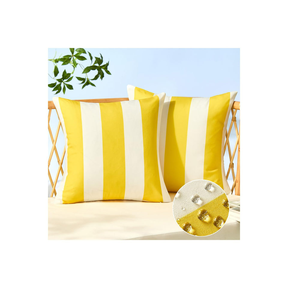 Allorry outdoor pillow covers 18x18 front view in yellow stripes for patio decor.