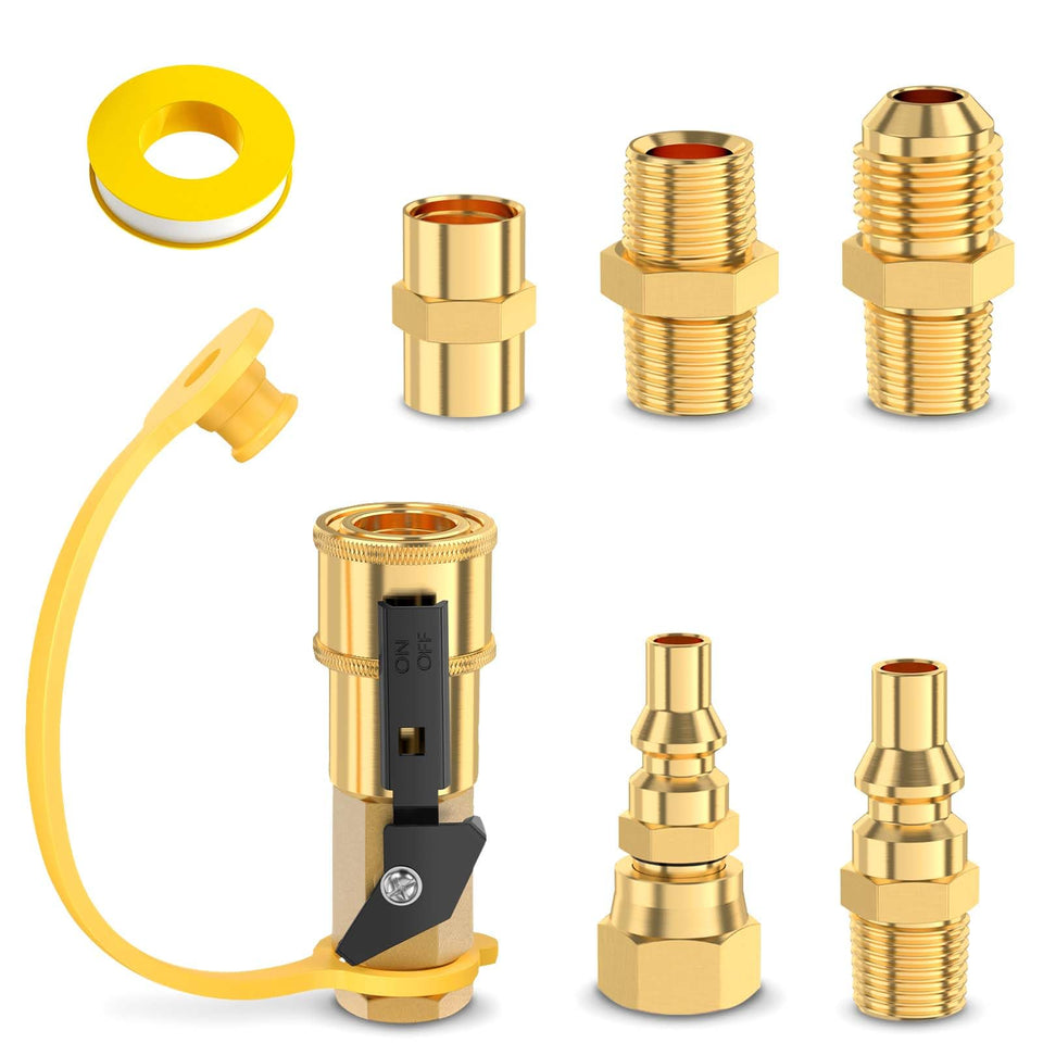 Alloxity 7pcs propane quick-connect kit with brass fittings, ideal for RV grilling setups.
