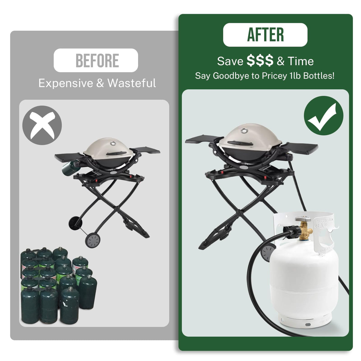 Alloxity flexible propane adapter supports larger tanks for grilling.