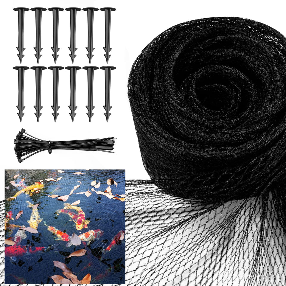 Alloxity pond netting cover shields koi pond debris while preserving clear water view