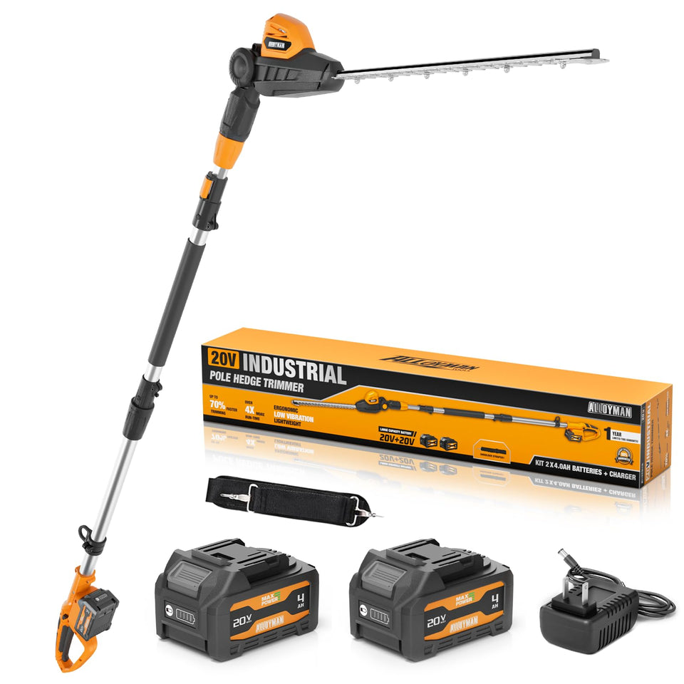 Alloyman 20V hedge trimmer with extended pole for tall hedges