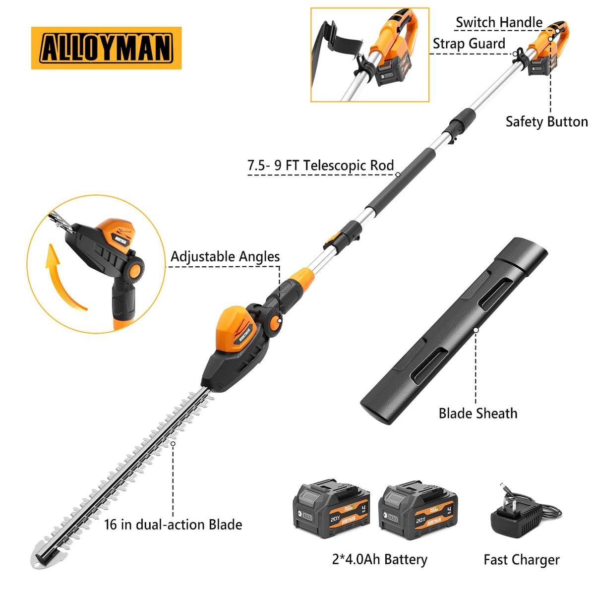Alloyman battery charger included for quick recharges