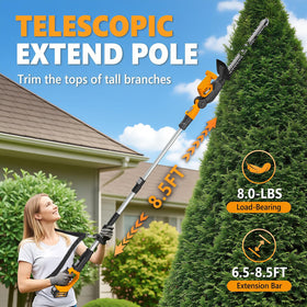 Alloyman extendable pole reaches tall hedges with ease.