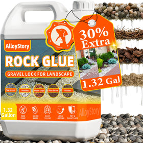 AlloyStory Rock Glue bottle stabilizing a stone path for clean outdoor use